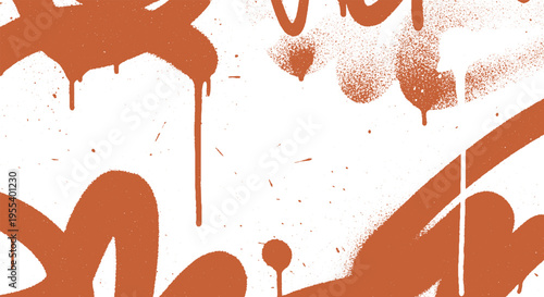 Graffiti tags and drips on a white wall, street art abstract background in orange color with grunge texture, spray paint