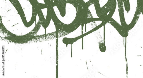 Green graffiti scribbles and tags with dripping paint effect, representing urban street art, abstract expression and lettering, spray paint
