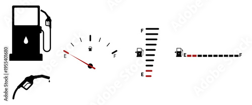 Fuel and energy set including gas pump, fuel nozzle, fuel gauge, and low fuel indicator.