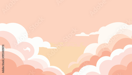 Sunset scene with fluffy clouds floating gently across the sky