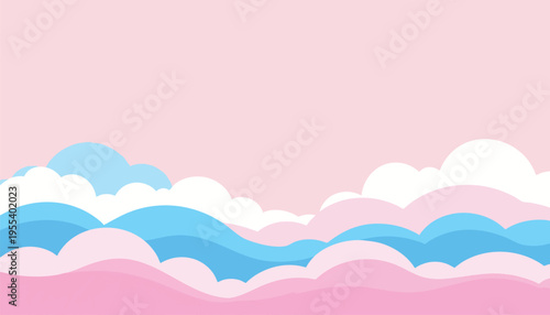 Illustration of  fluffy clouds floating in serene sky with wavy lines