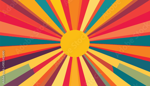 Vibrant sunburst design radiates colorful beams outward in abstract pattern