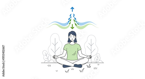Woman Meditating Outdoors, Practicing Deep Breathing Exercise for Calm and Wellness