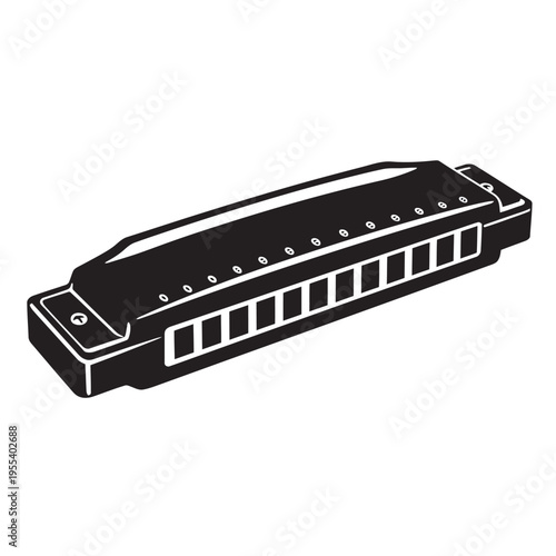 Harmonica vector icon illustration, blues and folk music instrument silhouette, mouth organ symbol for logo and graphic design.