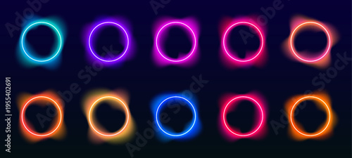 Circle color neon portal tunnel PNG vector with liquid gradient glow. Luminous shape forms smooth fluid rings inside abstract frame. Futuristic digital energy vortex.