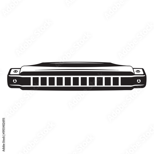 Harmonica vector icon illustration, blues and folk music instrument silhouette, mouth organ symbol for logo and graphic design.