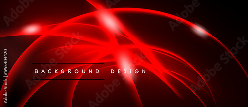 Abstract red design features flowing lines, bright highlights. Dark background creates dramatic visual impact. Modern aesthetic.