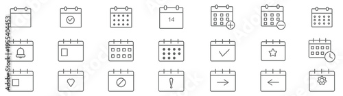 Calendar icon set. Containing date, schedule, month, week, appointment, agenda, organization and event icons. Solid icon collection. Vector illustration.