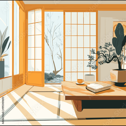 Morning Tea by Shoji Screen Divider