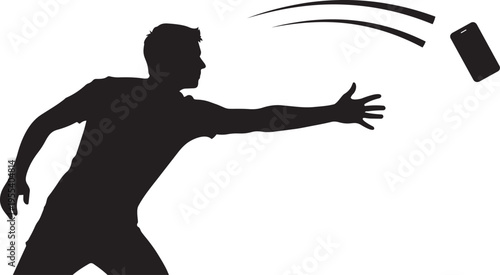 Angry Man Throwing Smartphone Frustration Technology Stress Concept Illustration Vector Design.