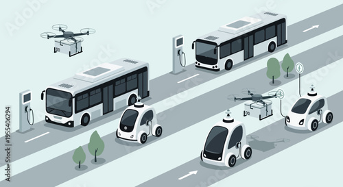 Autonomous Futuristic Transportation Network: Drones, Cars, Buses on Road