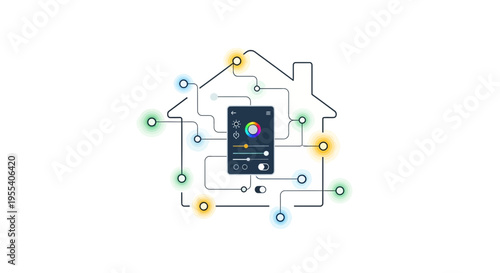 Smart Home Control Panel with Connected Devices and Colorful Lights