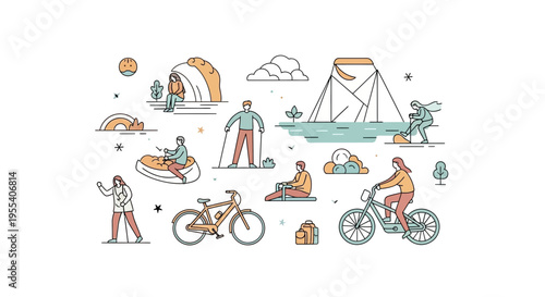 Outdoor Recreation Activities - Camping, Cycling, Kayaking, Hiking, Nordic Walking