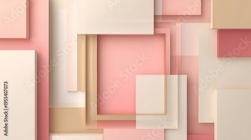 Abstract Composition of Overlapping Geometric Shapes in Soft Pink, Beige and White Tones for Modern Art or Design Projects