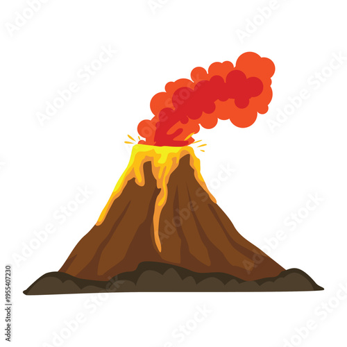 Volcano eruption molten lava flowing mountain icon illustration symbol design vector