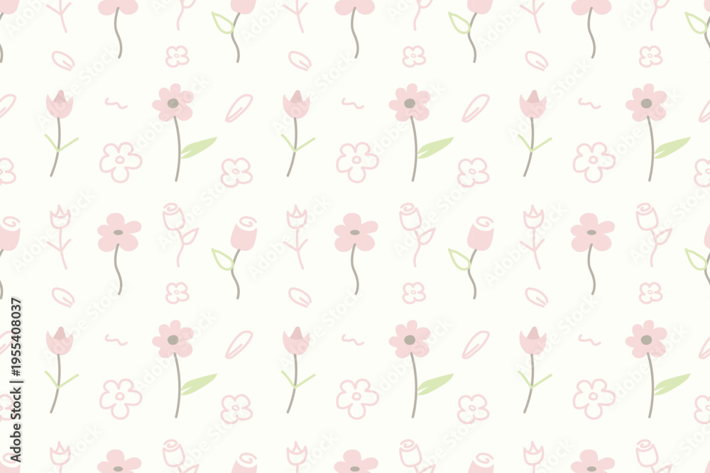 Fototapeta premium Pastel Ditsy Floral Seamless Pattern with Small Flowers and Leaves