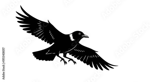 in flight with wings spread against a blue sky