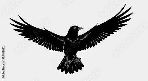 in flight with wings spread against a blue sky