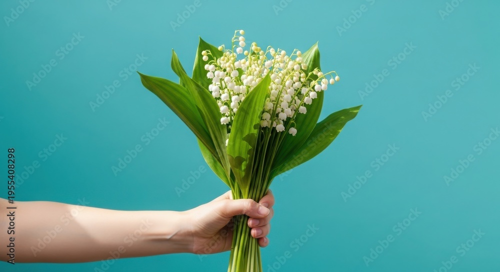 Fototapeta premium Labor day tribute with bouquet of flowers in hand