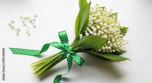 Labor day floral tribute with lily of the valley and green ribbon