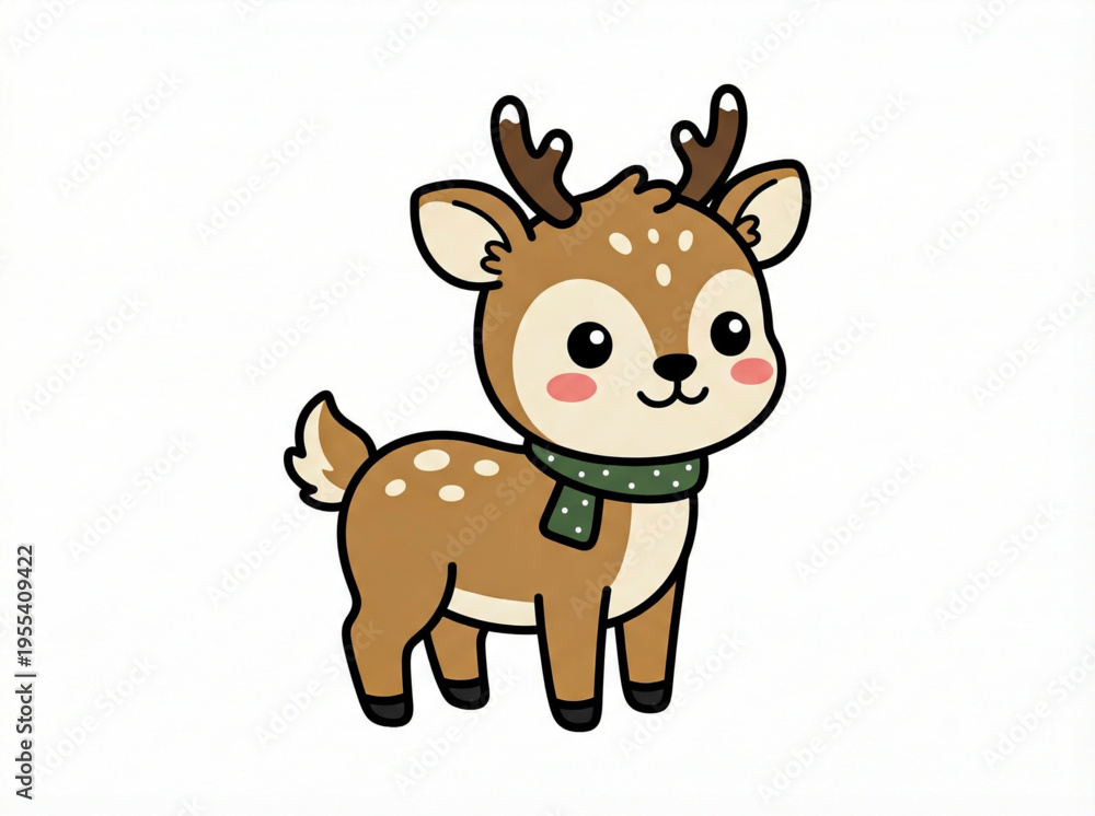 Obraz premium Cute Baby Deer Vector Illustration, Adorable Fawn Cartoon Character with Scarf.
