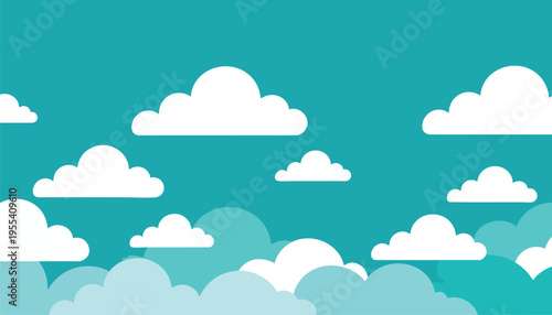 The clouds float gently across the clear blue summer sky scene