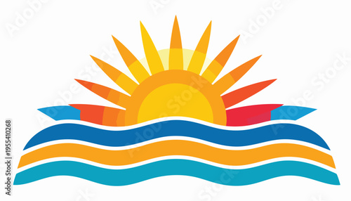 Sunrise over wavy ocean horizon with vibrant colors