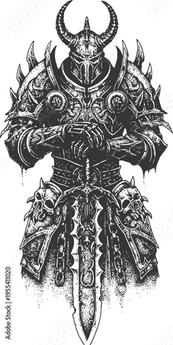 A dark fantasy warrior with a sword and spikes on his armor