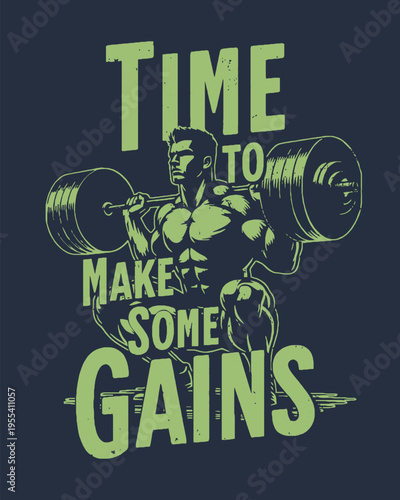 A green graphic with a bodybuilder and a motivational phrase