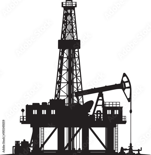 Industrial drilling rig silhouette illustration vector line art oil gas energy platform
