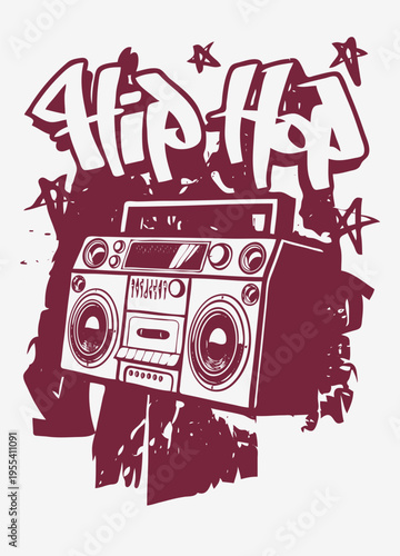 A graphic design of a boombox with the words hip hop