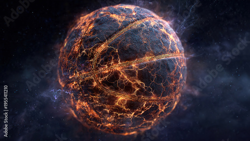 Ethereal glowing basketball made of a dying star burning in deep space with vibrant light.