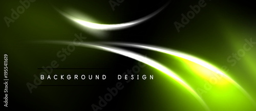 Abstract neon waves, vibrant green hues, dark background. Modern design element, flowing lines create dynamic visual impact.