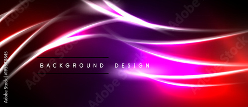 Abstract neon lines create vibrant energy. Red, purple hues blend into dark background. Text reads background design.