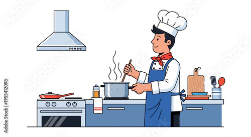 Chef Cooking Delicious Food in Modern Kitchen