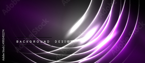 Abstract purple, silver lines create dynamic flow. Dark background emphasizes bright curves, modern design element.