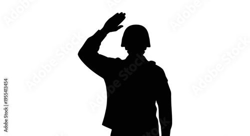 A silhouette of a soldier saluting against a white background.