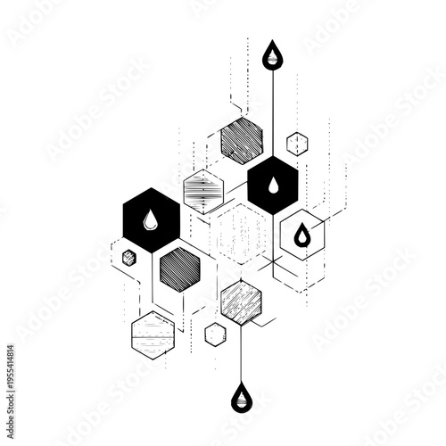 Black and White Hexagonal Oil Droplet Infographic