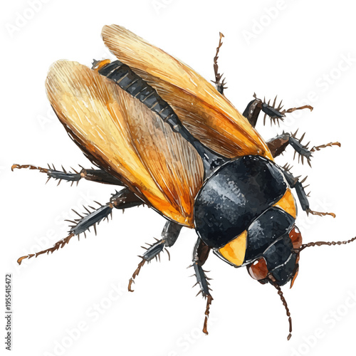 Cockroach, high quality watercolor, isolated on a white background, vibrant details.