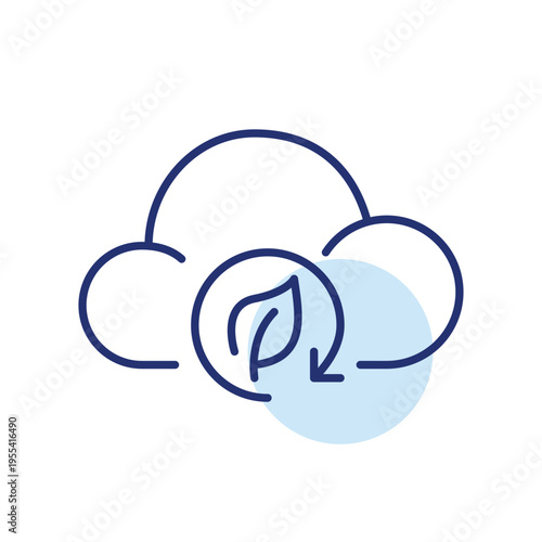Cloud, leaf and renew arrow. Sustainable data storage, online virtual files. Pixel perfect, editable stroke vector icon