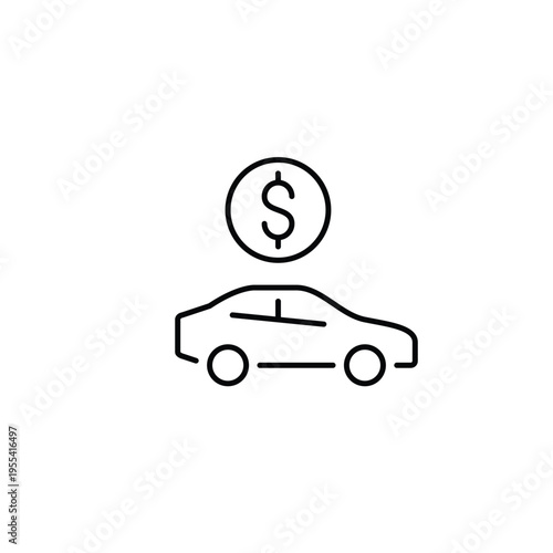 Car and dollar sign. Transportation costs, auto budget and expenses. Rent and sale. Pixel perfect, editable stroke vector icon