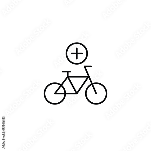 Bicycle and plus symbol. Ride upgrade, mobility boost. Pixel perfect, editable stroke vector icon