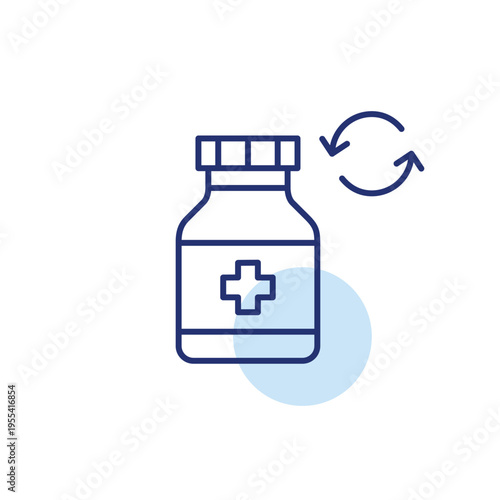 Medication update, prescription refill, health renewal. Blister of pills and arrows. Pixel perfect, editable stroke vector icon