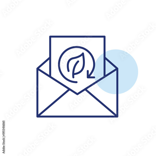 Letter in envelope, leaf and renew arrow. Sustainable paperless communication. Pixel perfect, editable stroke vector icon