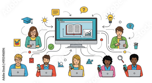 Online Education Concept: Diverse Students Learning Remotely via Digital Devices