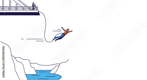 Bungee Jumping Extreme Sport Adventure from Bridge Over Canyon with River Below