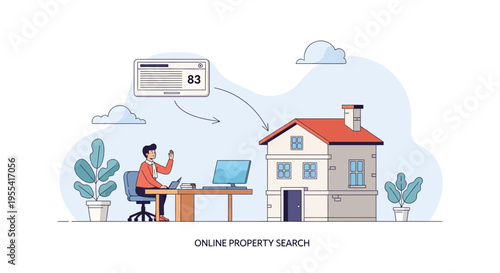 Man searching for house online, real estate app, property search, digital technology concept