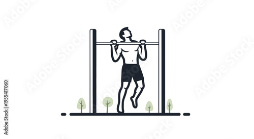 Man doing pull-ups on a bar outdoors, fitness, exercise, healthy lifestyle, strength training