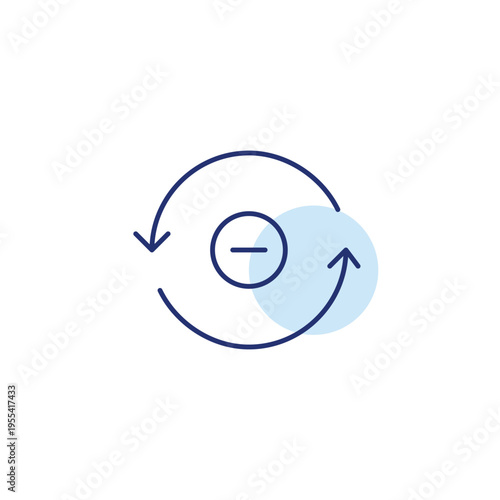 Minus in renew arrows. Updates cancelled, refresh unavailable. Pixel perfect, editable stroke vector icon