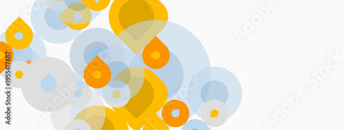 Abstract circles overlap, creating soft gradients. Yellows, oranges, blues dominate neutral background. Minimalist design, modern aesthetic.